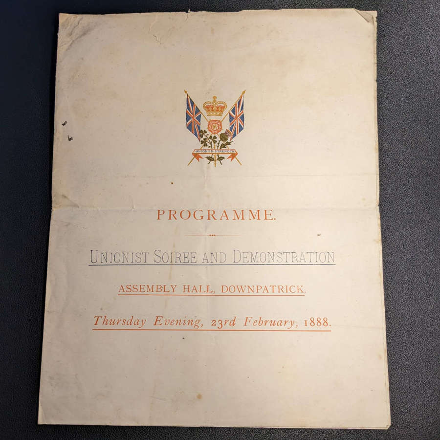Rare Programme Cover Unionist Soiree & Demonstration Downpatrick 23rd