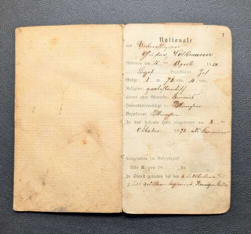 Rare German Military Pass dated October 1872