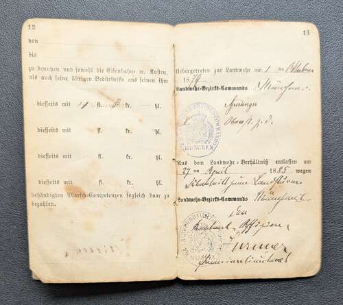 Rare German Military Pass dated October 1872