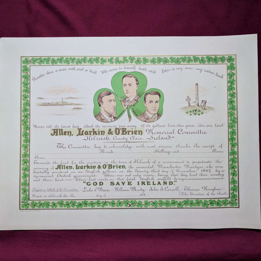Original Donation Certificate "Manchester Martyrs"  Irish Republican B