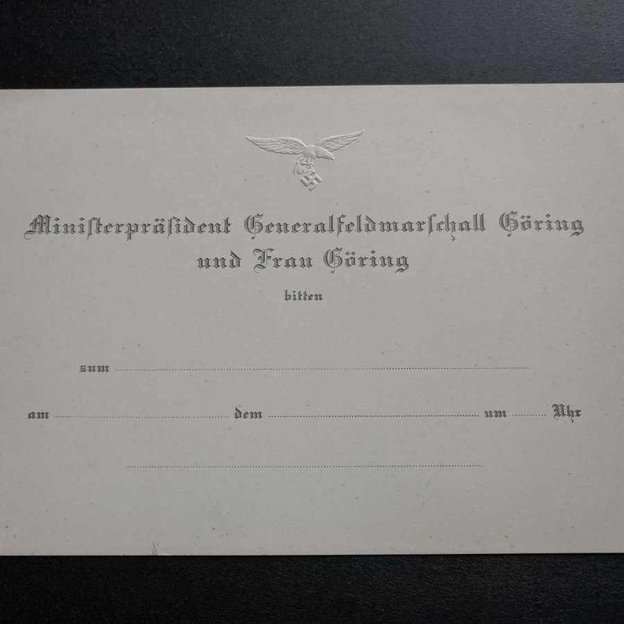 Un-issued Invitation Card from General Fieldmarschall Goering & Frau G