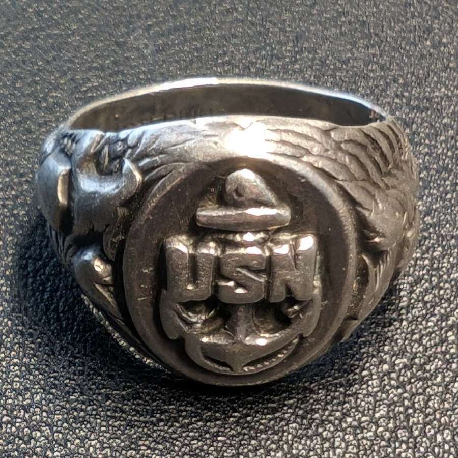 Large Sterling Silver WWII United States Navy Personnel Ring