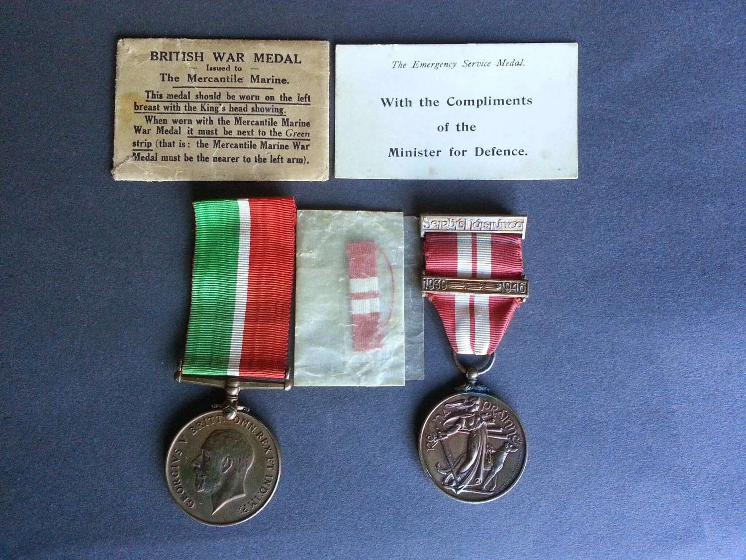 Rare Irish Medal Set WWI Mercantile Marine Medal and WW2 Irish Emergen