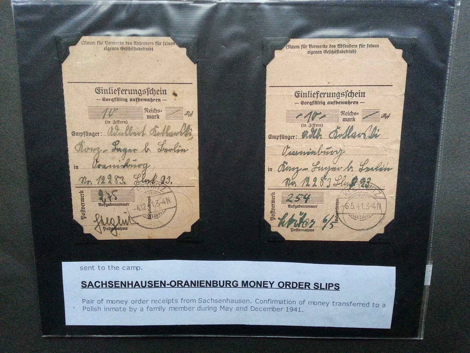 Money Order Slips Sachsenhausen-Oranienburg