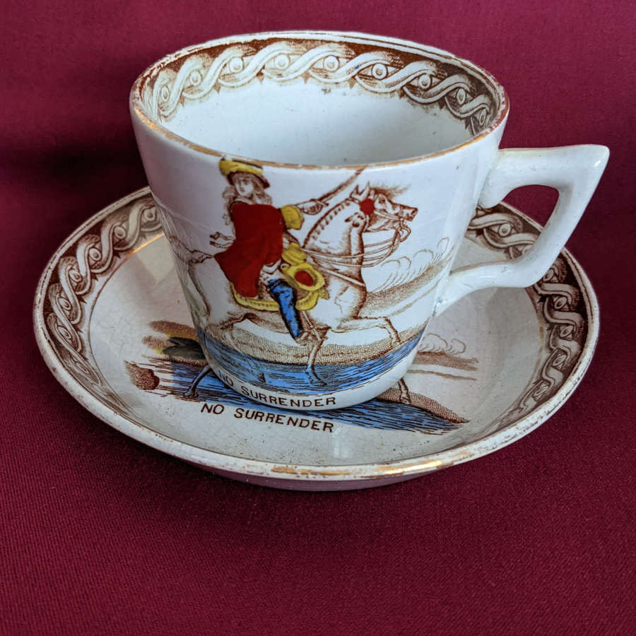Victorian Patriotic William III "No Surrender" Stoneware Cup and Saucer