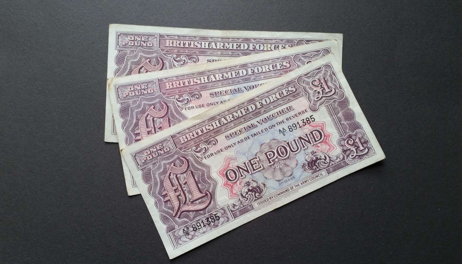 Three British Armed Forces 1 Pound Note Vouchers
