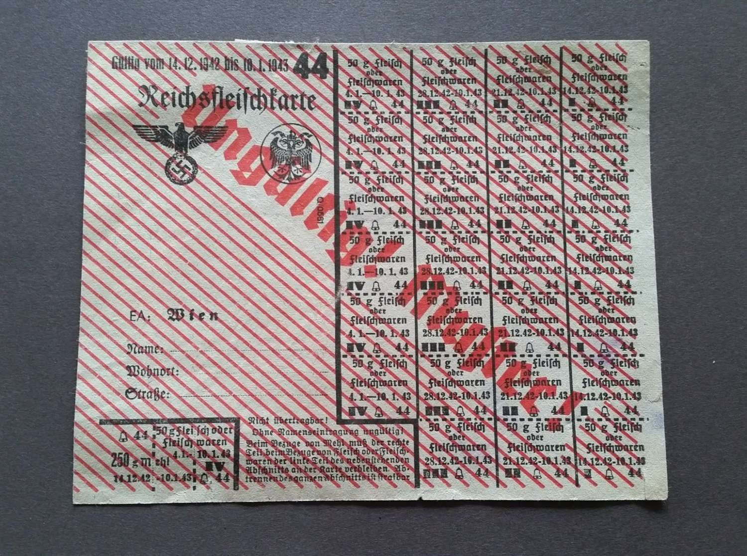 WWII German Ration Sheet 1943