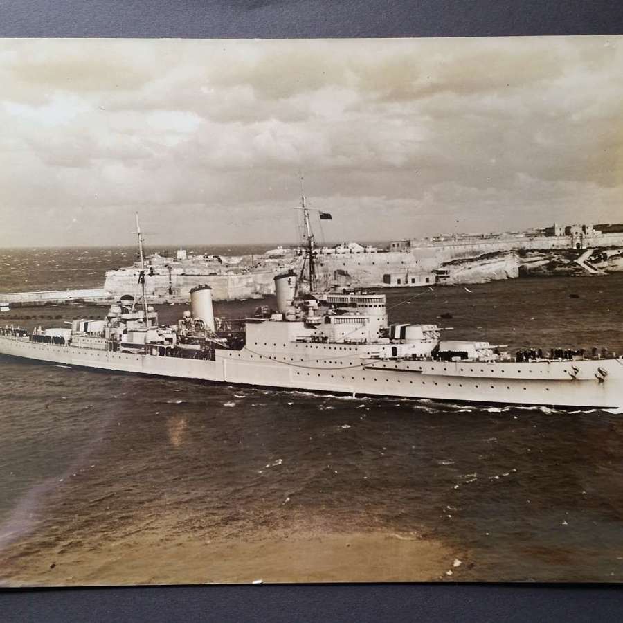 Large Format WWII photo Battleship Entering Malta Harbour