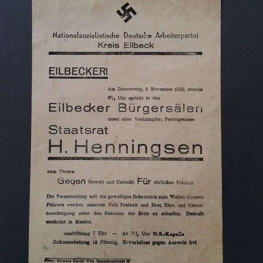 NSDAP Propaganda Flyer 2nd November 1933