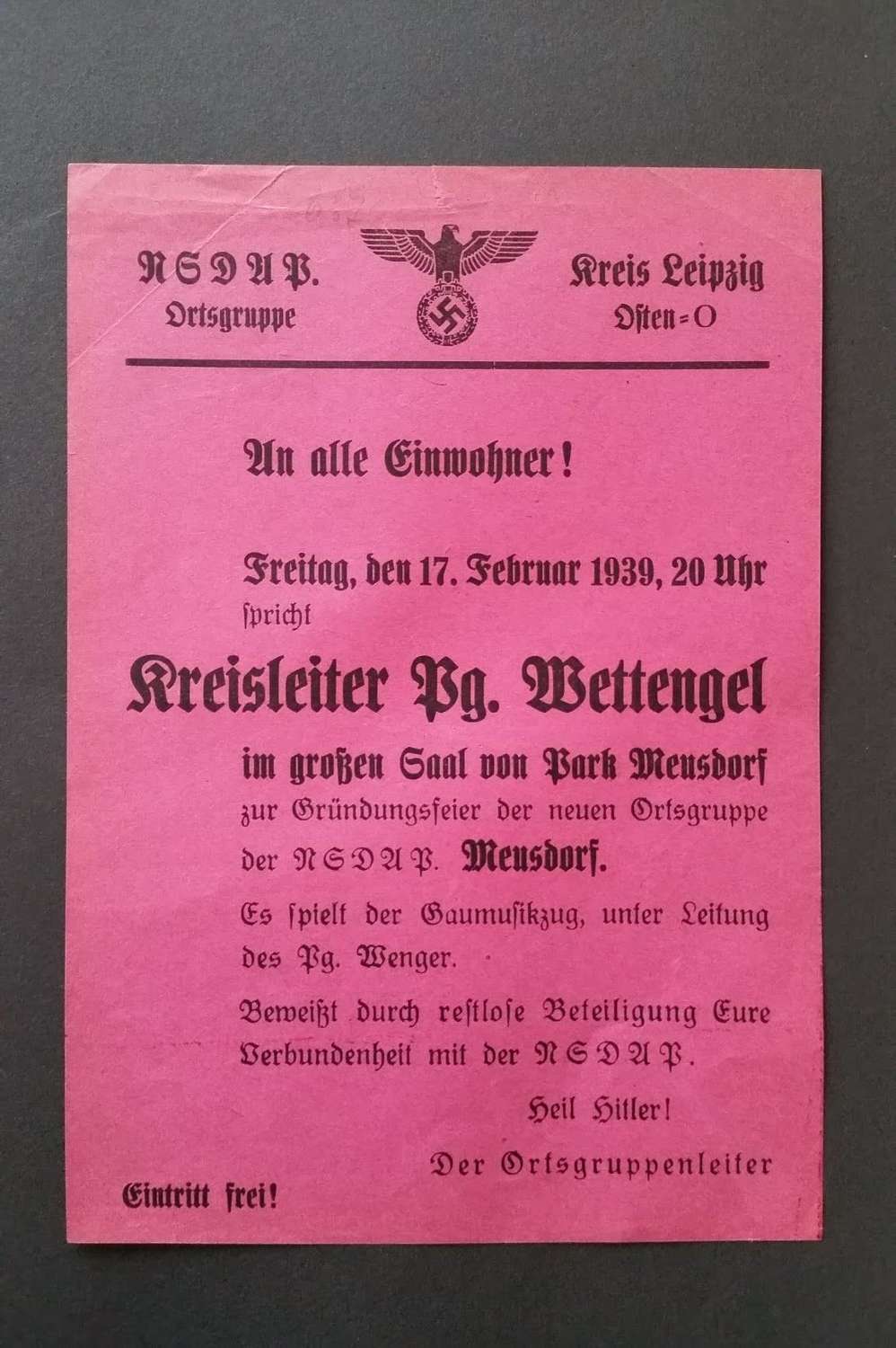 NSDAP District Handout Kreig Liepzig
