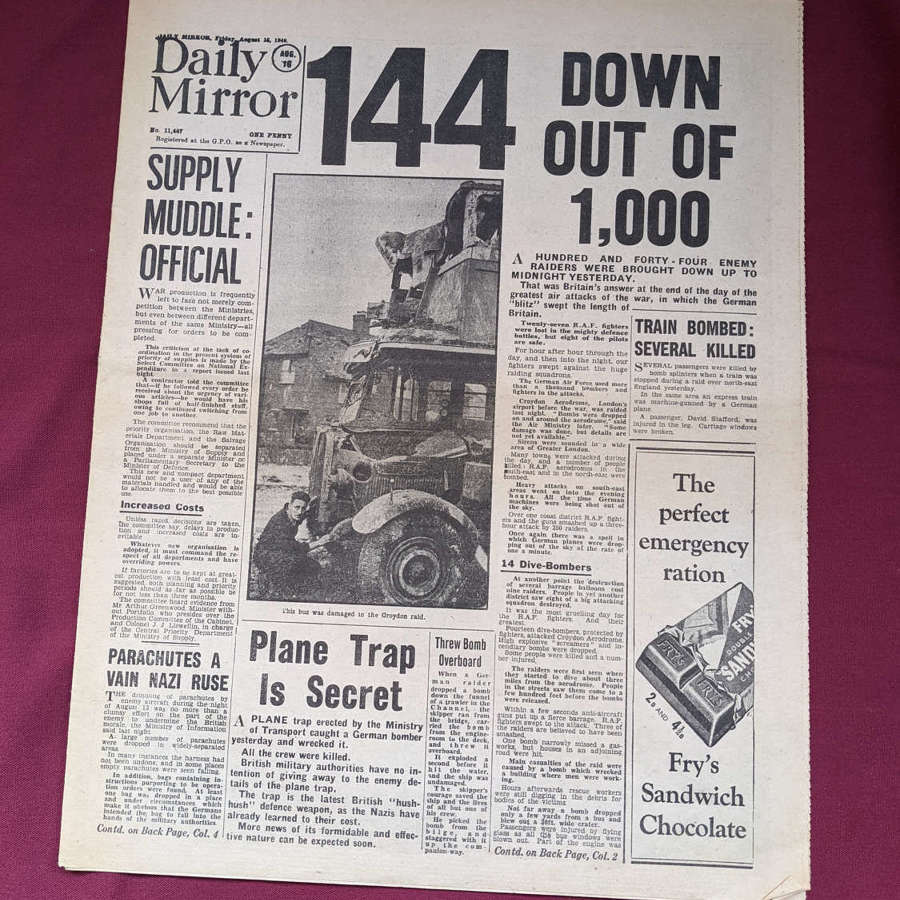 Daily Mirror 16th August 1940 "Battle of Britain"