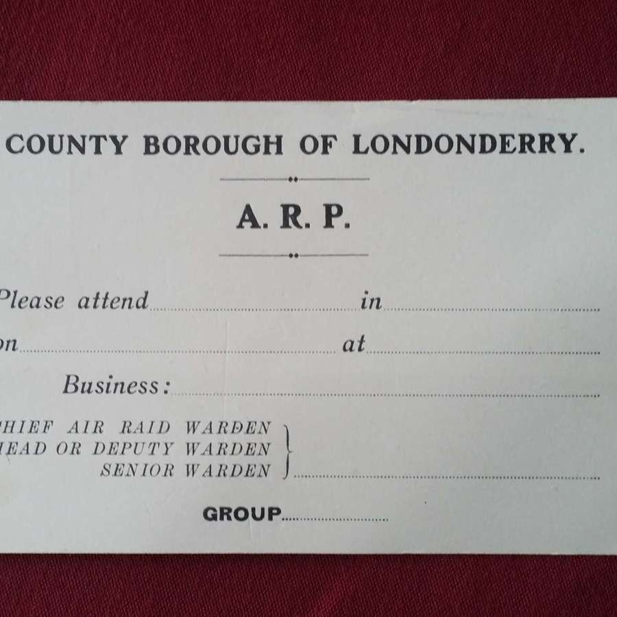 Rare Un-issued A.R.P. County Londonderry Attendances Card
