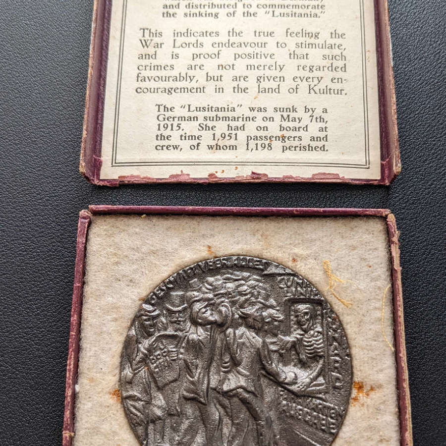 RMS Lusitania British Commemoration Propaganda Boxed Medallion