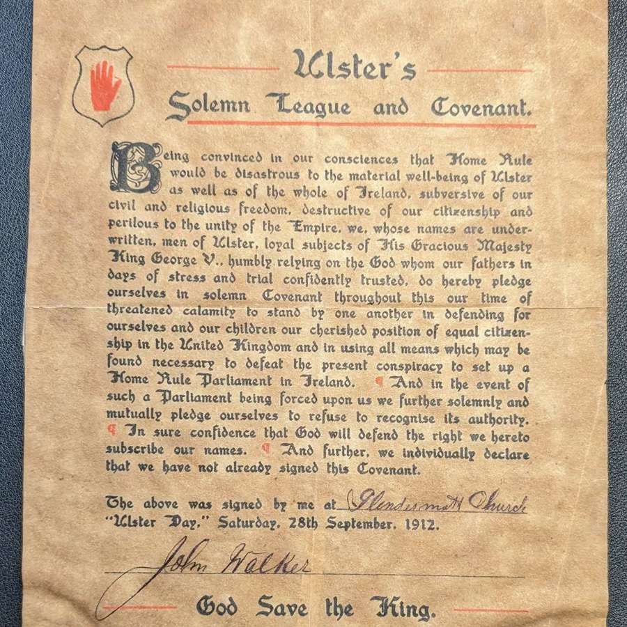 The Ulster Solemn League and Covenant Signed Parchment