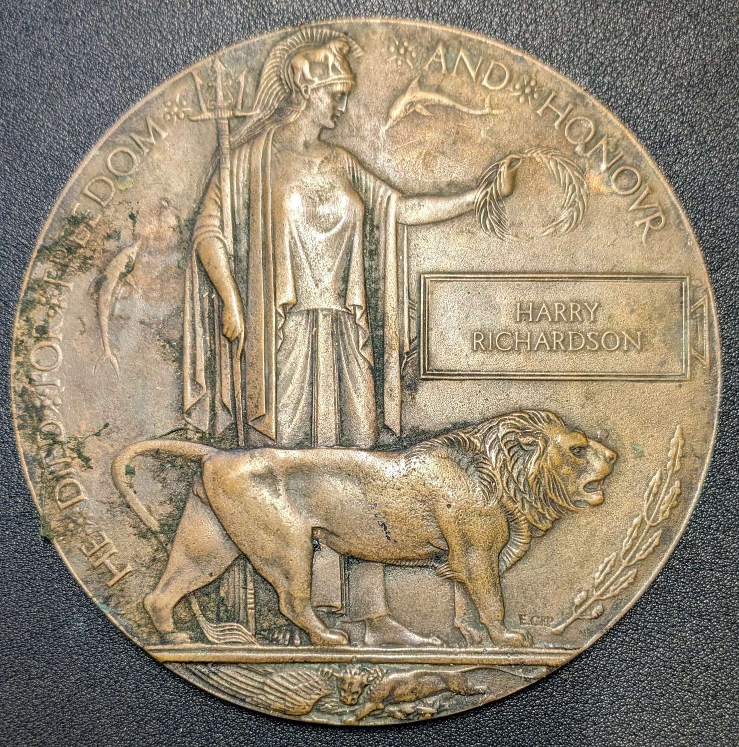 WWI Bronze Death Plaque Harry Richardson