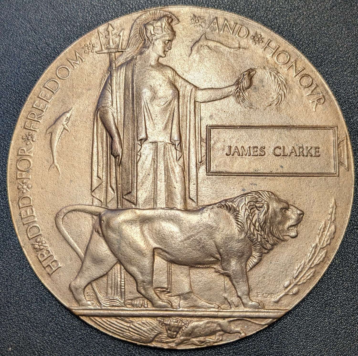 WWI Bronze Death Plaque James Clark