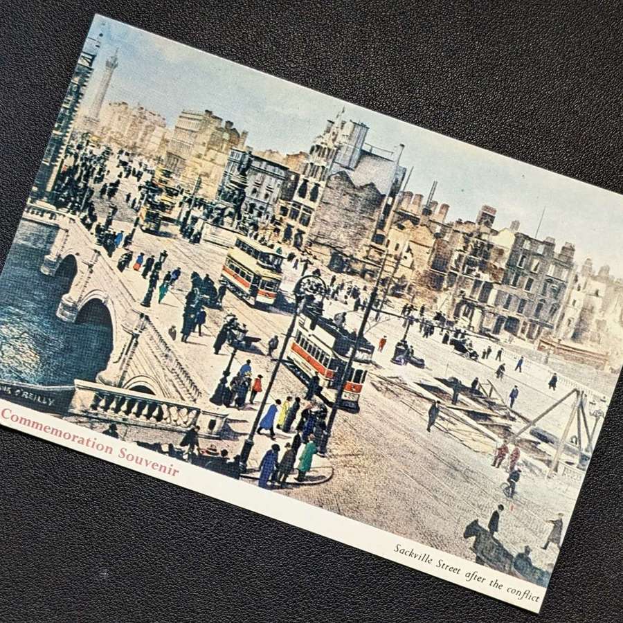 1916-1966 Commemoration Souvenir Postcard "Sackville Street After The