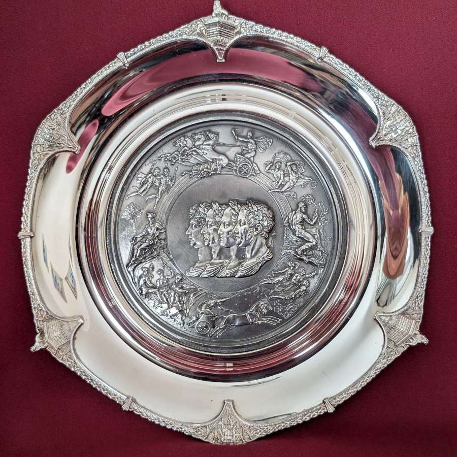 Cased Waterloo Solid Silver Salver Commemorating 150th Anniversary