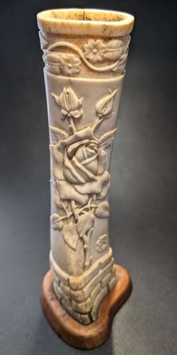 Large WWI Prisoner Of War Carved Ox Bone On Plinth