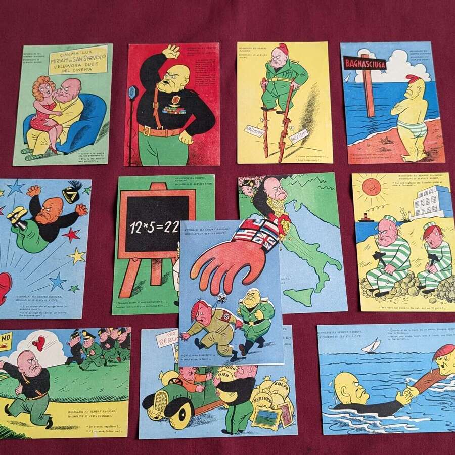 Rare Set "Mussollini is Always Right" Postcards