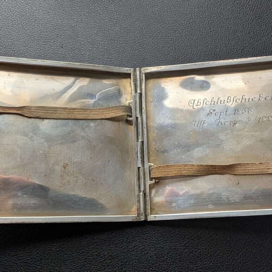 Silver Plate Presentation Cigarette Case Uffz Korps 3/122 Sept 1938