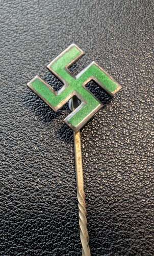 Early 20th Century Silver Green Enamel Mobile Swastika Stickpin