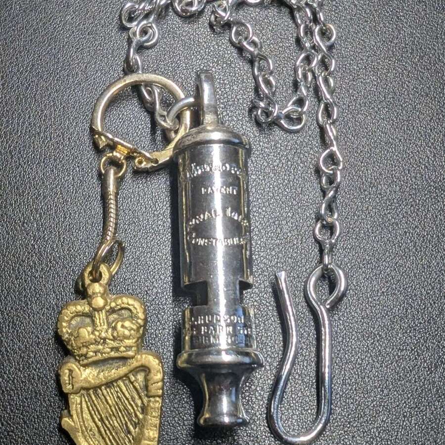 Chromed Royal Irish Constabulary Service Whistle & RUC Keyring