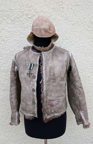 German Rabbit Fur Under Jacket & Leather Flight Cap