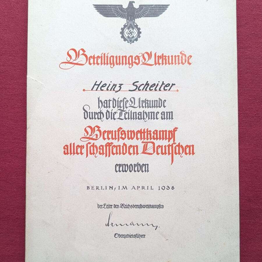 Hitler Youth Certificate / Worksheet